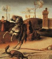 Bellini, Giovanni - Pesaro Altarpiece, detail of the predella featuring St. George Fighting the Dragon